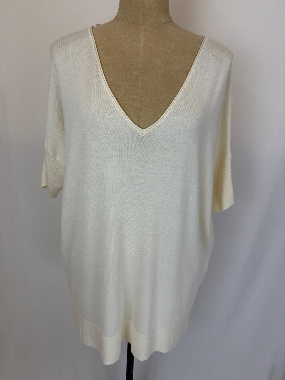 NWT Soya Concept Cream Short Sleeve Sweater Knit Tunic Small #0449